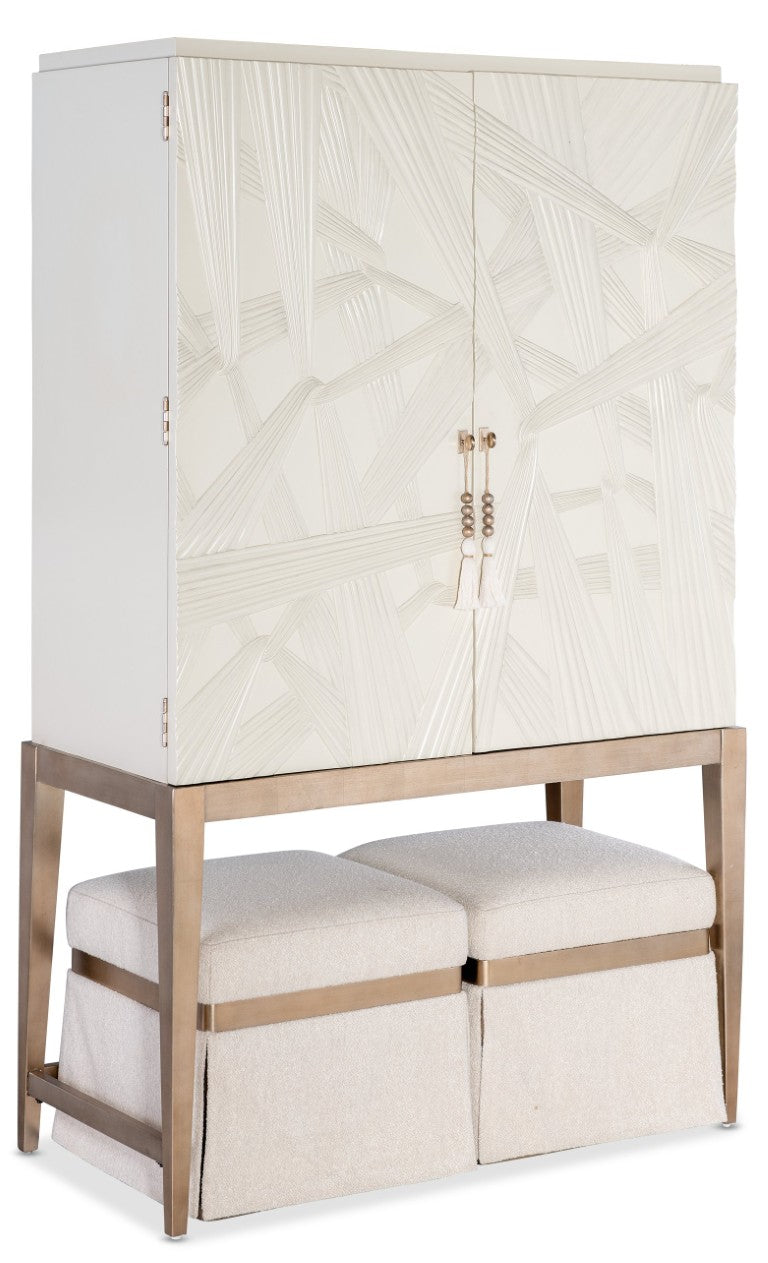 Hooker Furniture Melange Dream Weaver Pouf Inverness Natural Upholstery, Champagne Trim, Skirted Square Seat For Versatile Use 628-50734-05