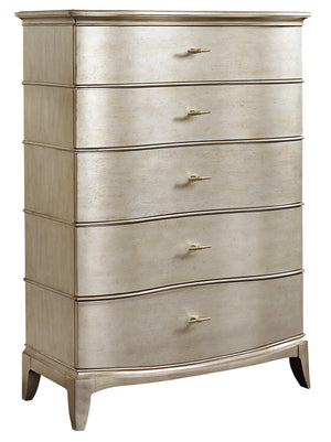 A.R.T. Furniture Starlite Drawer Chest - Glamorous Serpentine Design With 5 Storage Drawers & Aged Silver Finish Silver, Silver Parawood Solids,Primavera Veneer,Metal 406150-2227