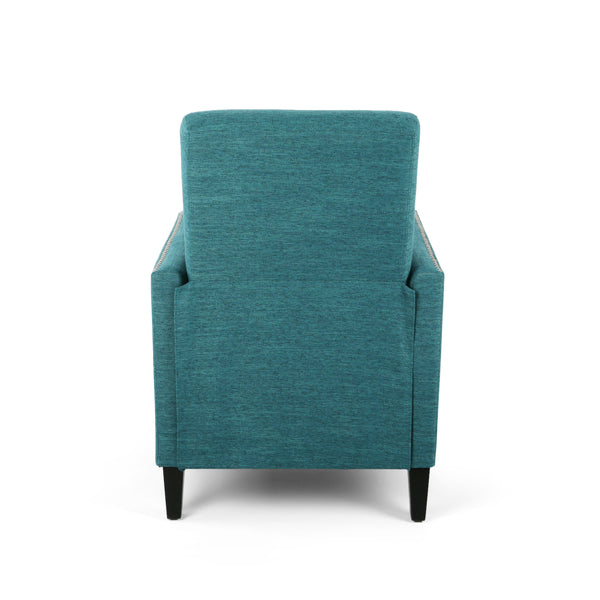 English Elm Pushback Recliner Accent Chair Solid Birch Frame Rivet Detail Mid-century Living Room Seat Teal 65532.00T