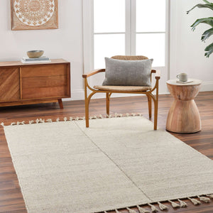 Surya Vivian 2' X 3' Handmade Wool Rug - Bohemian Global Style With Fringe Border For Cozy Living Spaces Cream Wool Vvi2301-576