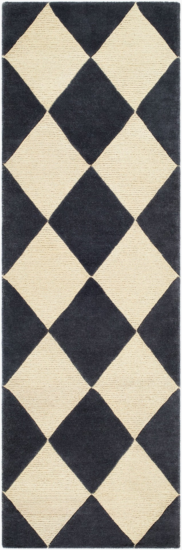 Livabliss Isaac Hand Tufted Wool Accent Rug Art Deco Geometric Design for Entryway or Bedside Charcoal, Crea 2'6" x 8' VVIS2301-268