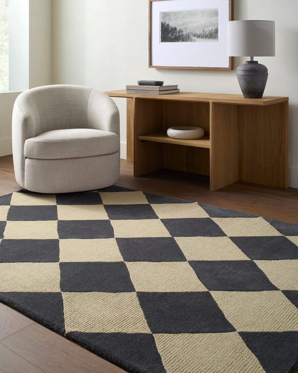 Livabliss Isaac Hand Tufted Wool Accent Rug Art Deco Geometric Design for Entryway or Bedside Charcoal, Crea 2'6" x 8' VVIS2301-268