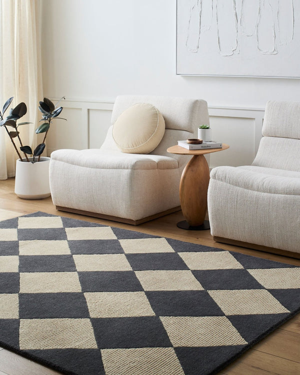 Livabliss Isaac Hand Tufted Wool Accent Rug Art Deco Geometric Design for Entryway or Bedside Charcoal, Crea 2' x 3' VVIS2301-23