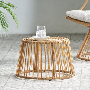English Elm Christopher Knight Home® - ELAINE Rattan Side Table Light Brown – Boho Outdoor Wicker Cage Accent Table, Durable Polyethylene Finish 71843.00LBRN