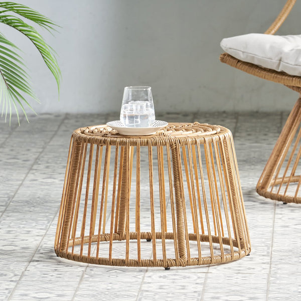 English Elm Christopher Knight Home® - ELAINE Rattan Side Table Light Brown – Boho Outdoor Wicker Cage Accent Table, Durable Polyethylene Finish 71843.00LBRN