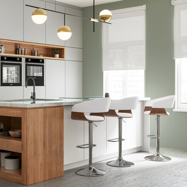 English Elm Lowell - Mid-Century Modern Adjustable Swivel Bar Stool In White Vegan Leather & Chrome Base B136P158835