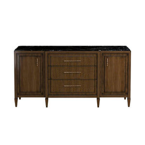 A.R.T. Furniture Eave Traditional Breakfront Credenza In Quartered Walnut With Gold Faux Bamboo Handles & Tapered Legs Brown Material(S), Poplar And Parawood Solids,Walnut Veneer 336252-1860