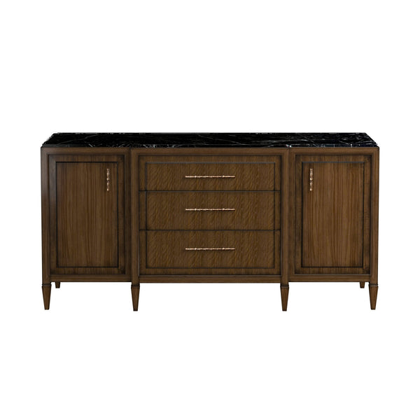 A.R.T. Furniture Eave Traditional Breakfront Credenza In Quartered Walnut With Gold Faux Bamboo Handles & Tapered Legs Brown Material(S), Poplar And Parawood Solids,Walnut Veneer 336252-1860
