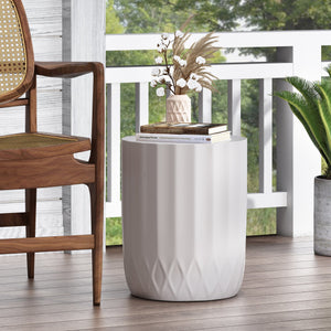 English Elm End Table Cylindrical Cast Concrete Sculptural Side for Indoor or Patio Use 73433.00
