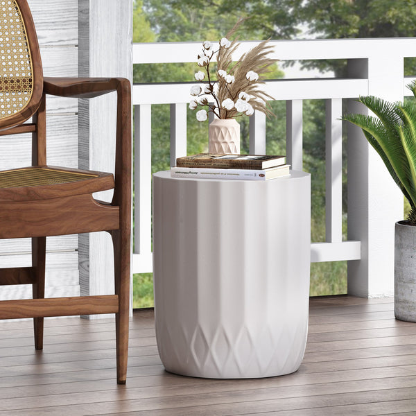 English Elm End Table Cylindrical Cast Concrete Sculptural Side for Indoor or Patio Use 73433.00