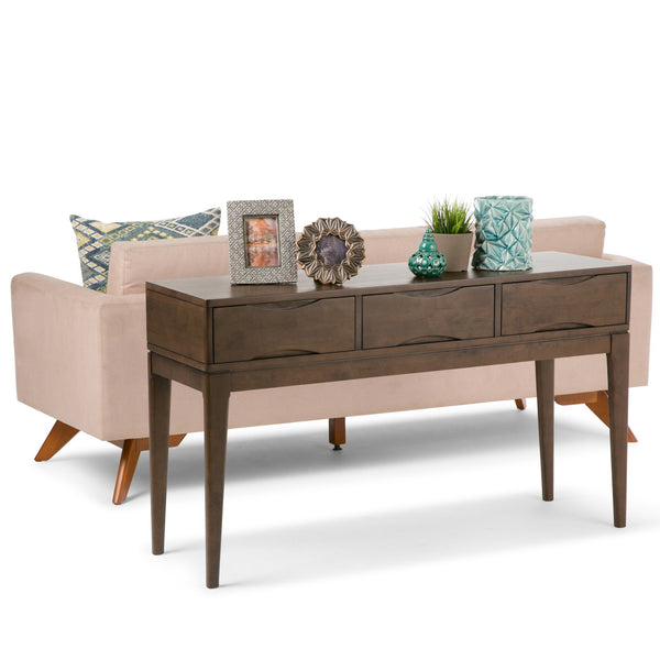 English Elm Harper Console Sofa Table - Versatile Mid-Century Design In Rich Walnut Brown With Storage Drawers B136P158162