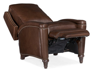 Hooker Furniture Rylea Valencia Top-Grain Leather Manual Push Back Recliner With Wingback, Nailhead Trim & Spool Feet Dark Brown RC216-PB-088