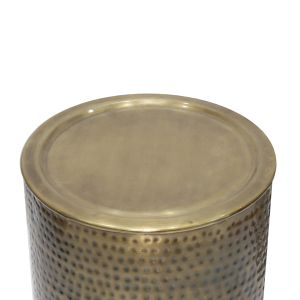 English Elm Corbin Handcrafted Hammered Metal Side Table — 16" Drum Accent Table with Durable Powder Coat Finish Gold B136P158998