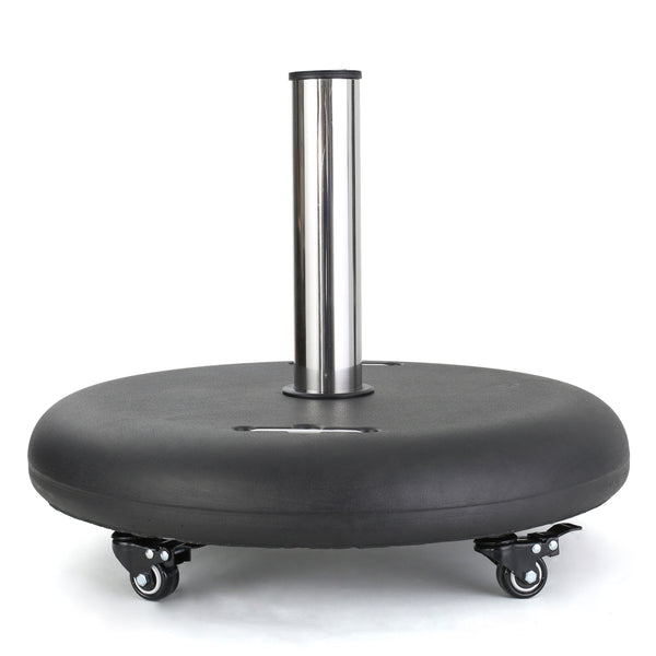English Elm Wheelie Concrete Outdoor Umbrella Base with Locking Casters for Patio Stability Black 60454.00
