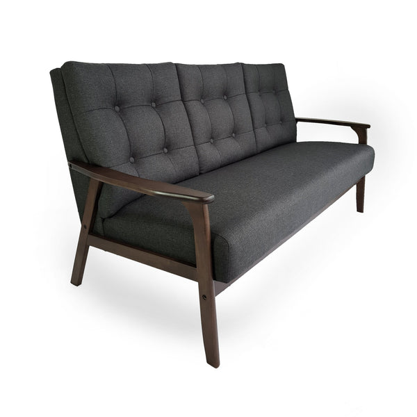 English Elm Christopher Knight Home® - Athena Charcoal Grey Mid-Century 3-Seater Waffle Stitch Tufted Sofa with Rubberwood Legs, 66" 65344.00BLK