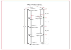 English Elm Ralston Rustic Acacia Bookcase with 4 Shelves & Black Metal Frame, Aged Brown Finish, 72"H B136P159422