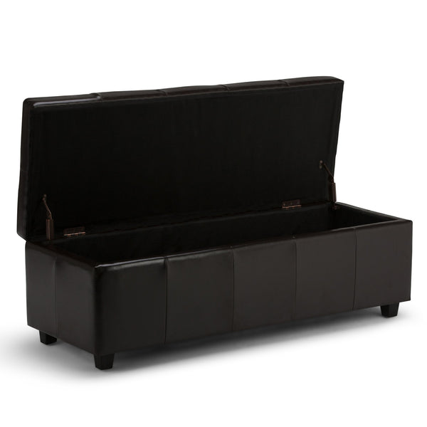 English Elm Castleford Storage Ottoman with Hidden Storage and Tufted Vegan Faux Leather Bench for Entryway Dark Brown B136P158180