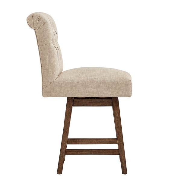 Homelegance By Top-Line Jacinta Tufted Linen Upholstered Swivel Stools (Set of 2) Brown Rubberwood