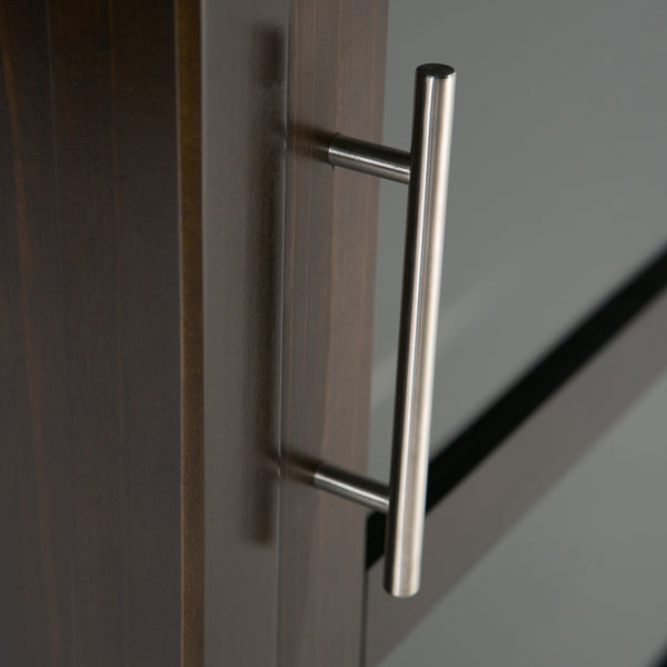 English Elm Avalon Handcrafted High Storage Wine Rack Cabinet with 12-Bottle Rack, Tempered Glass Door, Solid Wood Finish Dark Brown B136P158444