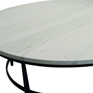 Bernhardt Bernhardt Avondale Round Cocktail Table With Faux Marble Top On Blackened Steel Sculptural Base 470015