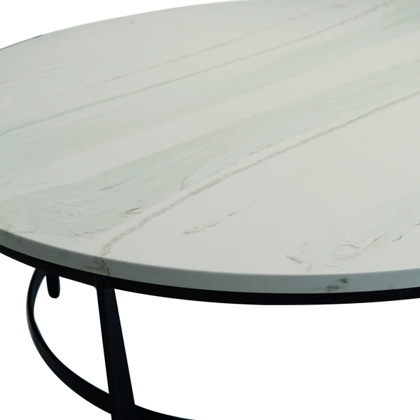 Bernhardt Bernhardt Avondale Round Cocktail Table With Faux Marble Top On Blackened Steel Sculptural Base 470015