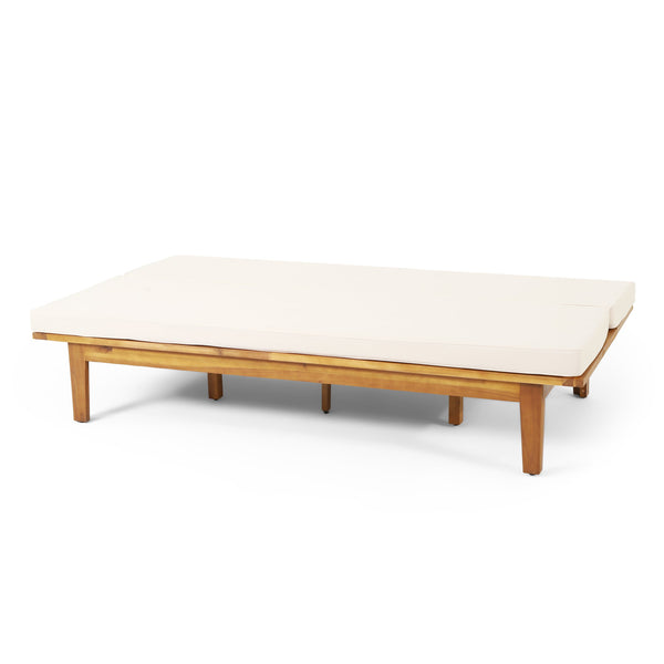 English Elm Christopher Knight Home® - JILL Acacia Daybed Beige with Water-Resistant Cushions, Slat Panel Convertible Bench-to-Bed Outdoor 79" 70513.00BGE