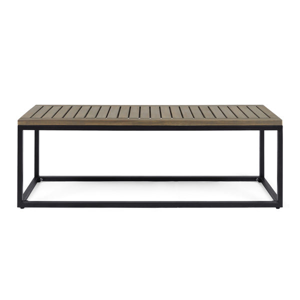 English Elm Christopher Knight Home® - JECO Industrial Wood and Metal Bench with Acacia Wood Seat and Black Iron Frame, Handcrafted Durable Finish Grey 62622.00WTCGRYBLK