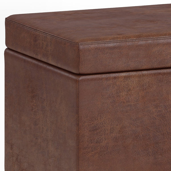 English Elm Avalon Extra Large Storage Ottoman Bench - Stylish Distressed Saddle Brown Faux Leather Design B136P158656