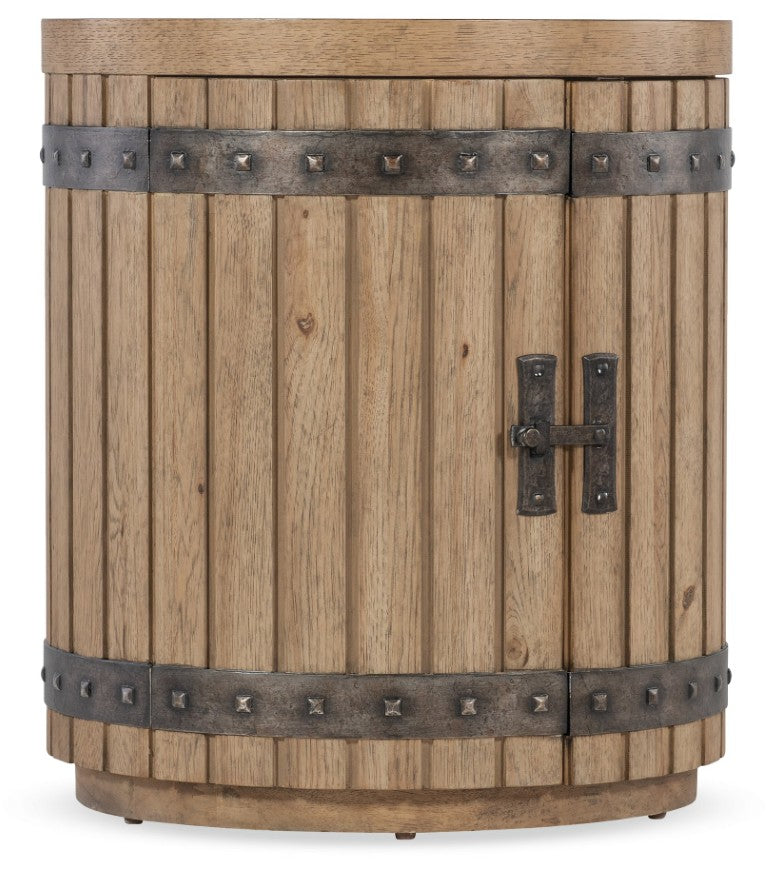 Hooker Furniture Vineyard Pecky Hickory Wine Barrel End Table With Sonoma Finish, Rustic Storage, Soft-Close Doors 6952-80115-80