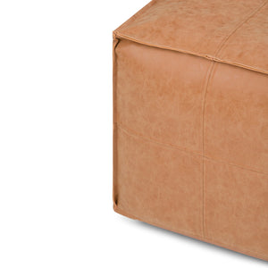 English Elm Brody - Versatile Large Square Pouf Coffee Table In Distressed Brown Vegan Leather For Any Space B136P159348