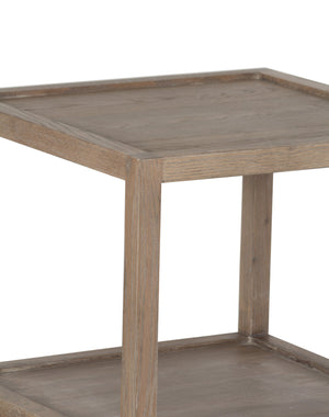 Porter Designs Porter Lowell Solid White Oak End Table With Extra Storage Shelves, Versatile Brown Design, Durable Brown Wood 05-108-07-1920