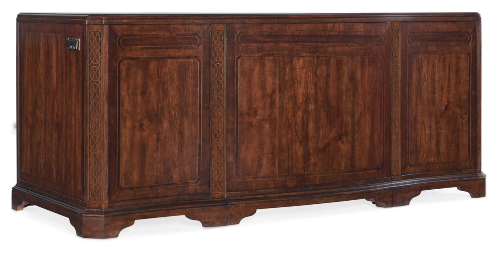 Hooker Furniture Charleston Executive Desk With Leather Writing Surface, Cherry Veneers, Walnut/Maple Inlay, 7-Drawer Storage 6750-10563-85
