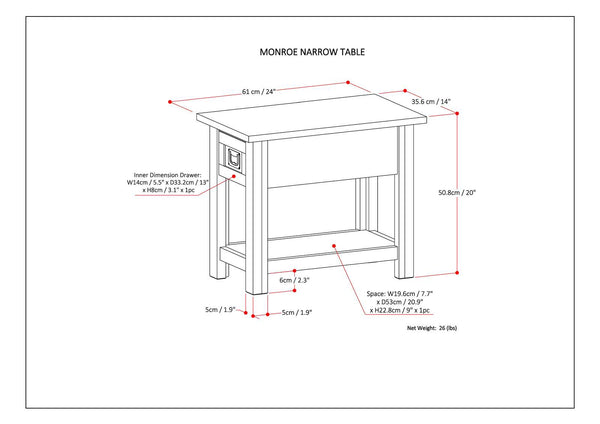 English Elm Monroe Rustic Narrow Side Table - Handcrafted Acacia With Farmhouse Grey Finish & Storage Drawer B136P158957