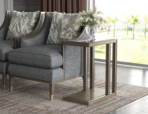 A.R.T. Furniture Cove Accent Table: Glamorous Transitional Design With Tempered Glass Top And Elegant Cork Shelf Grey Rubberwood Solids,Primavera Veneer,Glass,Cork 349308-2743