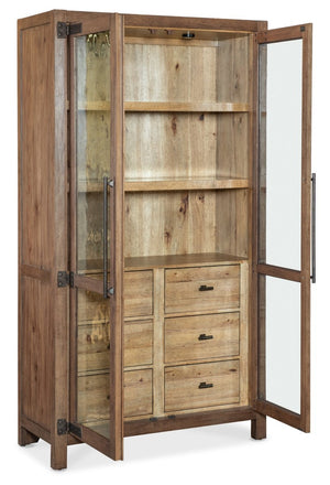 Hooker Furniture Vineyard Pecky Hickory Display Cabinet With Seeded Glass, Two-Tone Finish, Soft-Close Drawers & Lighting 6952-75906-85