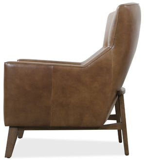 Hooker Furniture Camille Top-Grain Leather Club Chair In Hazelnut Brown With Sculptural Wood Cradle Base, Plush Seat CC237-086
