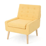 Christopher Knight Home® - Noble House - Eilidh Mid-Century Modern Button Tufted Fabric Chair, Muted Yellow and Natural