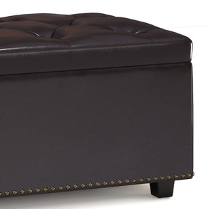 English Elm Hamilton Lift Top Storage Ottoman - Versatile Tanners Brown Faux Leather Bench With Hidden Space B136P159064