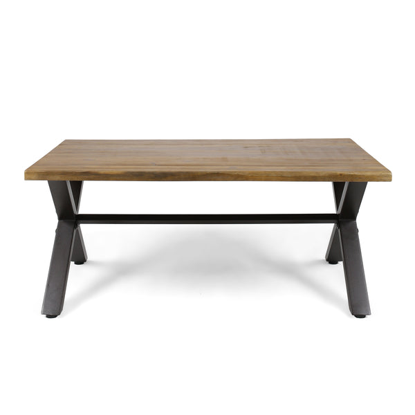 English Elm Christopher Knight Home® - Outdoor Acacia Wood Coffee Table with Teak Finish & Rustic Metal Frame, Handcrafted Patio Accent Table 62347.00