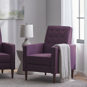 English Elm Christopher Knight Home® - Fabric Recliner Chair Mid-Century Modern Pushback Single Sofa with Tufted Cushion, Birch Legs, Cozy Comfort Purple 60741.00MPUR