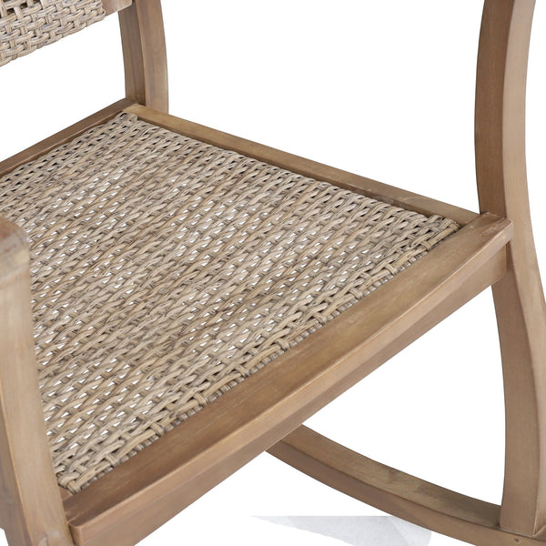 English Elm Christopher Knight Home® - ANTELOPE Acacia Wood Rocking Chair in Light Brown with Polyethylene Rattan Seat, Durable Outdoor Relaxer 71983.00MLBRN