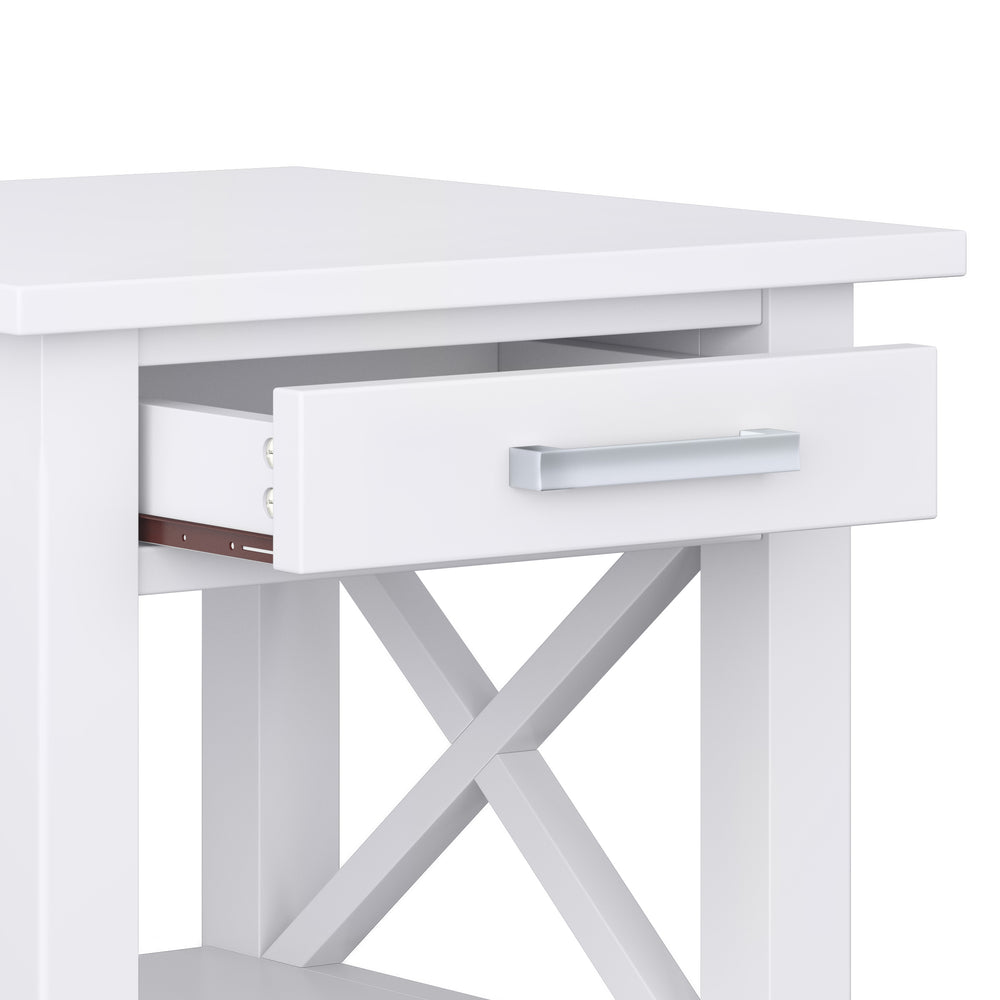 English Elm Kitchener End Table - Handcrafted White Wood With Storage, X-Design Accents, Stylish & Versatile B136P159545