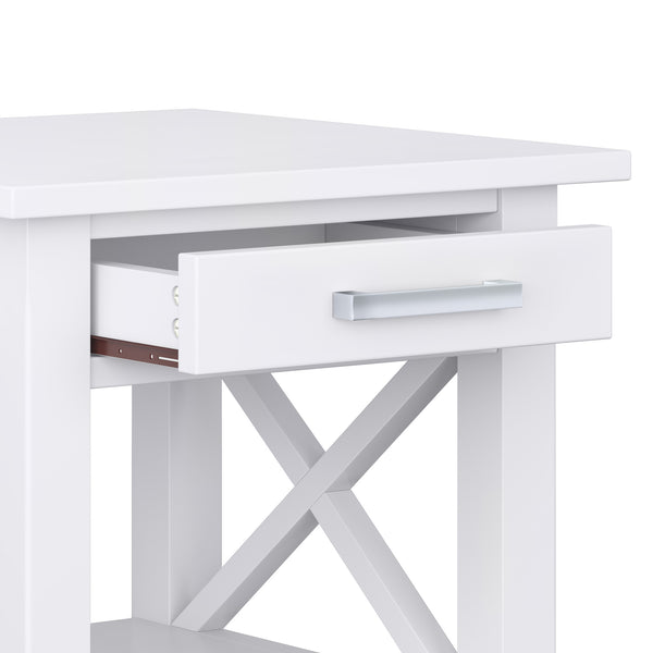English Elm Kitchener End Table - Handcrafted White Wood With Storage, X-Design Accents, Stylish & Versatile B136P159545