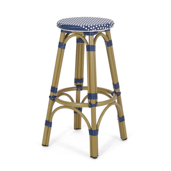 English Elm Outdoor Tropical Pe Rattan Backless Barstools Aluminum Frame Poolside Set of 2 72607.00