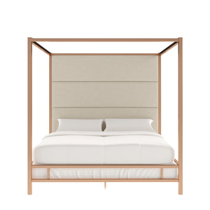 Homelegance By Top-Line Marcel Champagne Gold Canopy Bed with Linen Panel Headboard Champage Gold Metal