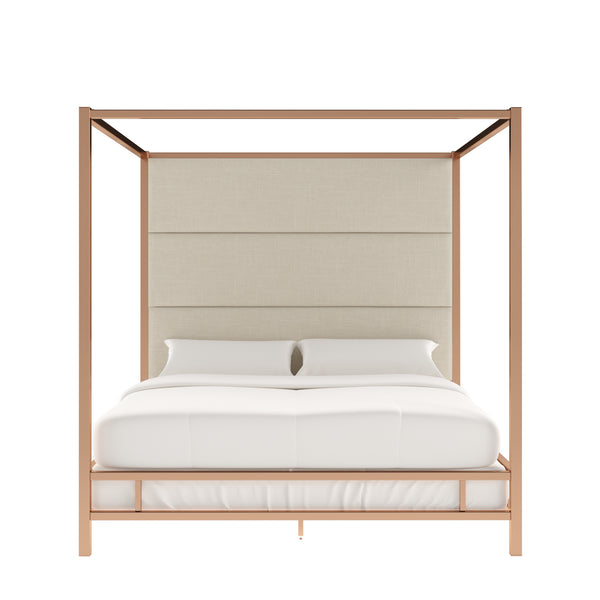Homelegance By Top-Line Marcel Champagne Gold Canopy Bed with Linen Panel Headboard Champage Gold Metal