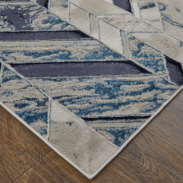 Feizy Rugs Indio Modern Low Pile Herringbone Rug - Durable, Stain Resistant, Pet-friendly For Stylish Spaces Ivory,Blue,Gray Polyester,Polypropylene Ind39h1fnvybgej00