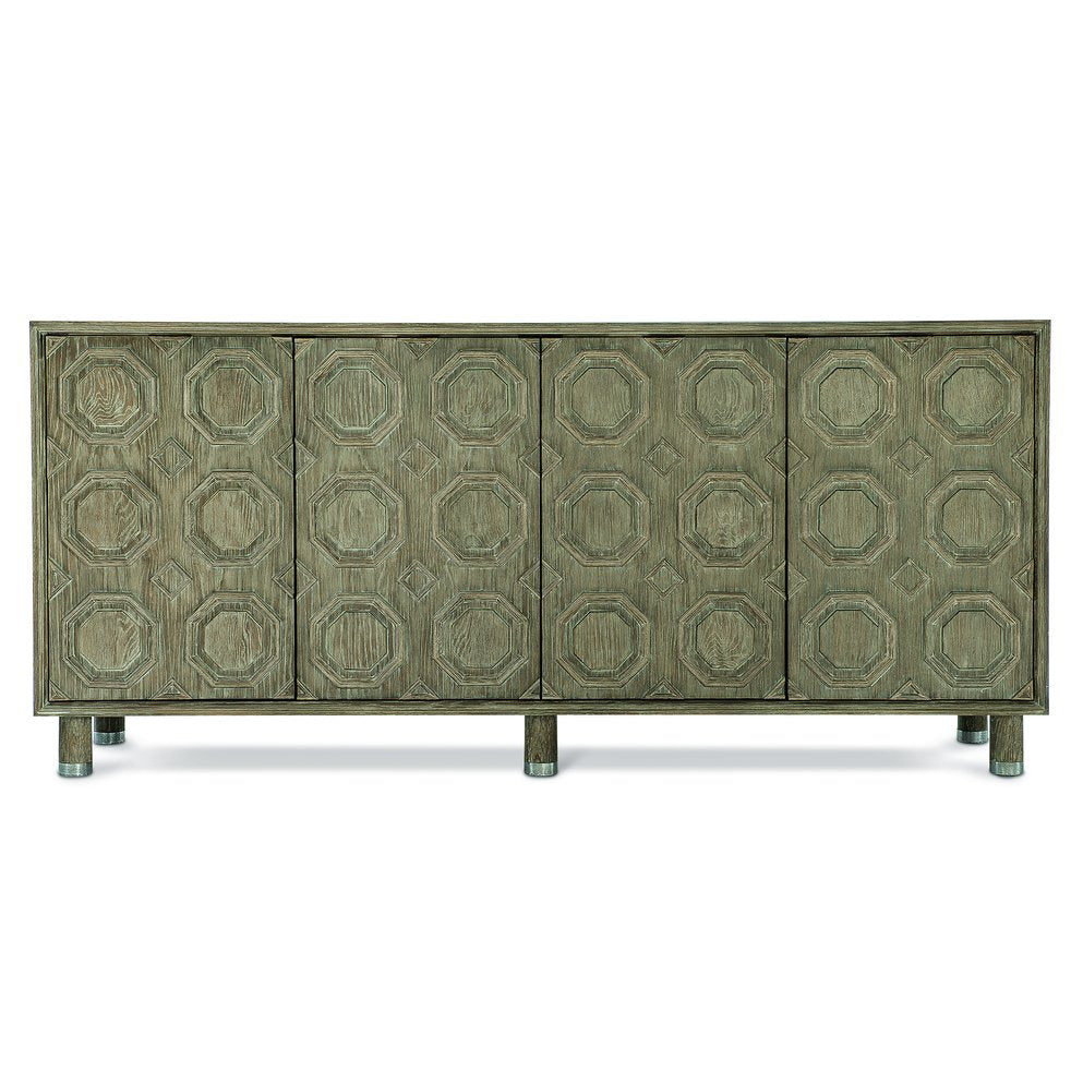 Bernhardt Bernhardt Art Deco Alhambra Credenza In Aspen Oak With Marquetry, Touch-Latch Doors & Nickel Caps 396845