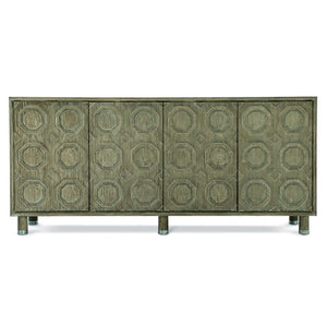Bernhardt Bernhardt Art Deco Alhambra Credenza In Aspen Oak With Marquetry, Touch-Latch Doors & Nickel Caps 396845