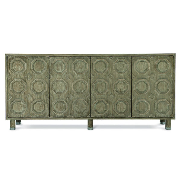 Bernhardt Bernhardt Art Deco Alhambra Credenza In Aspen Oak With Marquetry, Touch-Latch Doors & Nickel Caps 396845